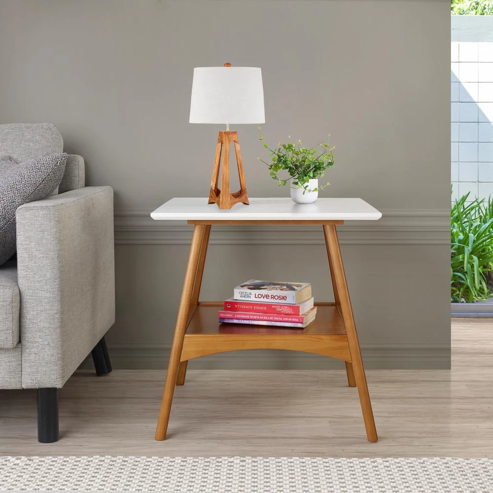 Mid Century Modern 22 in. Castanho / White Square Engineered Wood Top End Table with Solid Base by Camaflexi 9 Mid Century Modern 22 in. Castanho / White Square Engineered Wood Top End Table with Solid Base by Camaflexi - Image 7