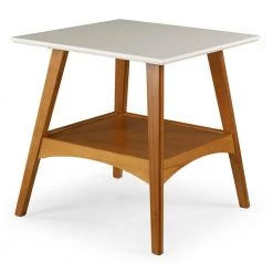 Mid Century Modern 22 in. Castanho / White Square Engineered Wood Top End Table with Solid Base by Camaflexi