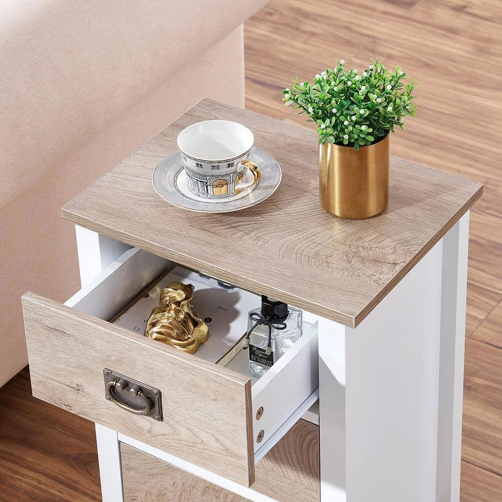 Nightstands End/Side Tables for Living Room Bedside with Three Storage Drawer, Vintage Accent Furniture,White & Oak by VECELO 8 Nightstands End/Side Tables for Living Room Bedside with Three Storage Drawer, Vintage Accent Furniture,White & Oak by VECELO - Image 6