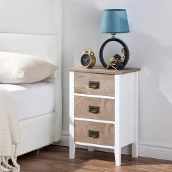 Nightstands End/Side Tables for Living Room Bedside with Three Storage Drawer, Vintage Accent Furniture,White & Oak by VECELO 19 Nightstands End/Side Tables for Living Room Bedside with Three Storage Drawer, Vintage Accent Furniture,White & Oak by VECELO -Camaflexi Shop white oak vecelo nightstands khd hd ns15 mcol 31 1000
