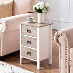 Nightstands End/Side Tables for Living Room Bedside with Three Storage Drawer, Vintage Accent Furniture,White & Oak by VECELO 13 Nightstands End/Side Tables for Living Room Bedside with Three Storage Drawer, Vintage Accent Furniture,White & Oak by VECELO -Camaflexi Shop white oak vecelo nightstands khd hd ns15 mcol 66 1000