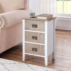 Nightstands End/Side Tables for Living Room Bedside with Three Storage Drawer, Vintage Accent Furniture,White & Oak by VECELO 14 Nightstands End/Side Tables for Living Room Bedside with Three Storage Drawer, Vintage Accent Furniture,White & Oak by VECELO -Camaflexi Shop white oak vecelo nightstands khd hd ns15 mcol c3 1000