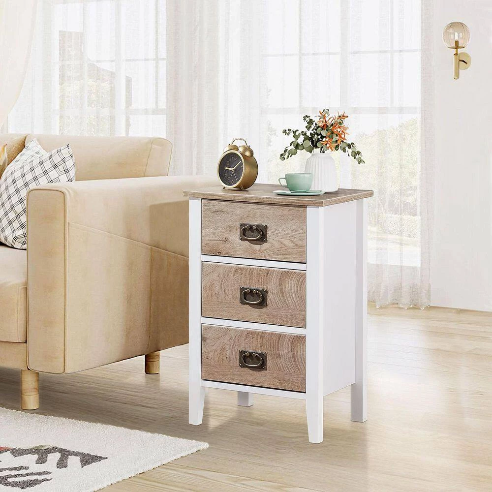Nightstands End/Side Tables for Living Room Bedside with Three Storage Drawer, Vintage Accent Furniture,White & Oak by VECELO 10 Nightstands End/Side Tables for Living Room Bedside with Three Storage Drawer, Vintage Accent Furniture,White & Oak by VECELO - Image 8