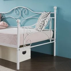 Metal Daybed Frame，White Modern Twin Daybed Frame ，Child Bed Sofa Multifunctional Mattress Foundation，Steel Slats by VECELO -Camaflexi Shop white vecelo daybeds khd yt t24 white 31 1000