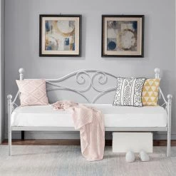 Metal Daybed Frame，White Modern Twin Daybed Frame ，Child Bed Sofa Multifunctional Mattress Foundation，Steel Slats by VECELO -Camaflexi Shop white vecelo daybeds khd yt t24 white 4f 1000