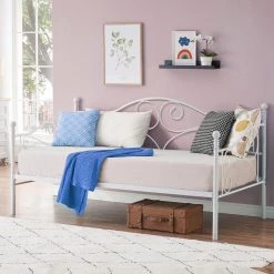 Metal Daybed Frame，White Modern Twin Daybed Frame ，Child Bed Sofa Multifunctional Mattress Foundation，Steel Slats by VECELO -Camaflexi Shop white vecelo daybeds khd yt t24 white c3 1000