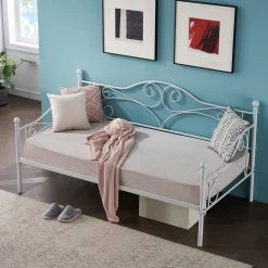 Metal Daybed Frame，White Modern Twin Daybed Frame ，Child Bed Sofa Multifunctional Mattress Foundation，Steel Slats by VECELO -Camaflexi Shop white vecelo daybeds khd yt t24 white fa 1000