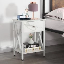 Versatile Nightstands X-Design Side End Table Night Stand Storage Shelf with 1 Bin Drawer 11.8" Wx15.8" Lx21.7" H，White by VECELO -Camaflexi Shop white vecelo nightstands khd dc ns01 wht 1f 1000