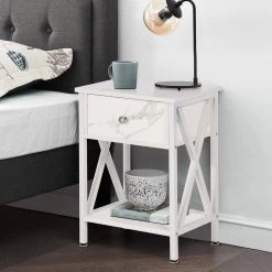 Versatile Nightstands X-Design Side End Table Night Stand Storage Shelf with 1 Bin Drawer 11.8" Wx15.8" Lx21.7" H，White by VECELO -Camaflexi Shop white vecelo nightstands khd dc ns01 wht 31 1000
