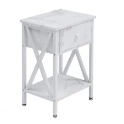 Versatile Nightstands X-Design Side End Table Night Stand Storage Shelf with 1 Bin Drawer 11.8" Wx15.8" Lx21.7" H，White by VECELO