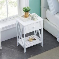 Versatile Nightstands X-Design Side End Table Night Stand Storage Shelf with 1 Bin Drawer 11.8" Wx15.8" Lx21.7" H，White by VECELO -Camaflexi Shop white vecelo nightstands khd dc ns01 wht 66 1000