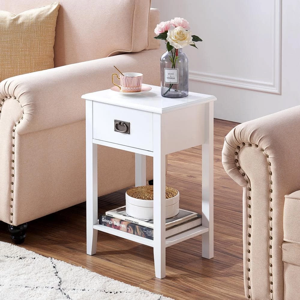 Tall Nightstand, Bedside Table with 1 Drawers and Storage Shelf, Industrial End Table, 23.6"H X 11.8"W X 15.7"L, White by VECELO 8 Tall Nightstand, Bedside Table with 1 Drawers and Storage Shelf, Industrial End Table, 23.6"H X 11.8"W X 15.7"L, White by VECELO - Image 6