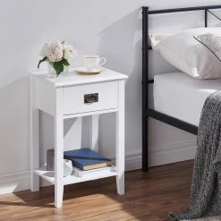 Tall Nightstand, Bedside Table with 1 Drawers and Storage Shelf, Industrial End Table, 23.6"H X 11.8"W X 15.7"L, White by VECELO 17 Tall Nightstand, Bedside Table with 1 Drawers and Storage Shelf, Industrial End Table, 23.6"H X 11.8"W X 15.7"L, White by VECELO -Camaflexi Shop white vecelo nightstands khd hd ns13 whe 31 1000
