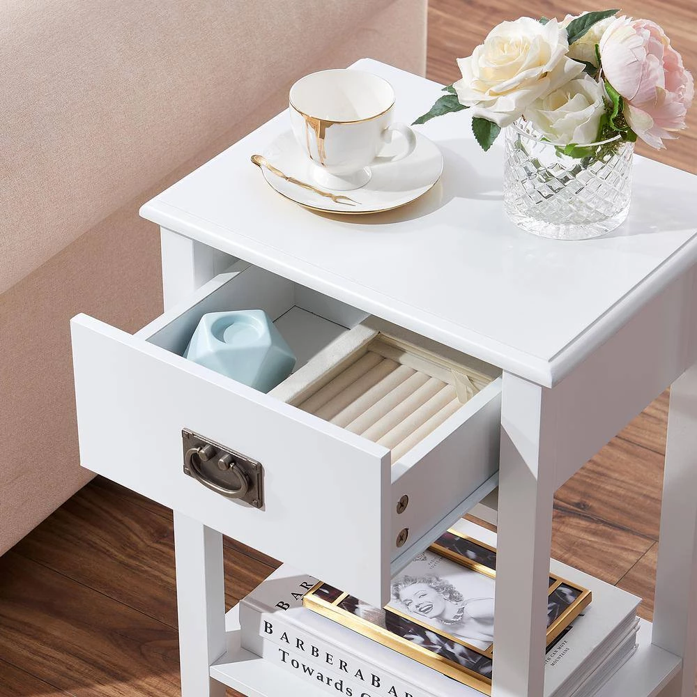 Tall Nightstand, Bedside Table with 1 Drawers and Storage Shelf, Industrial End Table, 23.6"H X 11.8"W X 15.7"L, White by VECELO 9 Tall Nightstand, Bedside Table with 1 Drawers and Storage Shelf, Industrial End Table, 23.6"H X 11.8"W X 15.7"L, White by VECELO - Image 7