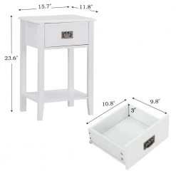 Tall Nightstand, Bedside Table with 1 Drawers and Storage Shelf, Industrial End Table, 23.6"H X 11.8"W X 15.7"L, White by VECELO 14 Tall Nightstand, Bedside Table with 1 Drawers and Storage Shelf, Industrial End Table, 23.6"H X 11.8"W X 15.7"L, White by VECELO -Camaflexi Shop white vecelo nightstands khd hd ns13 whe 4f 1000