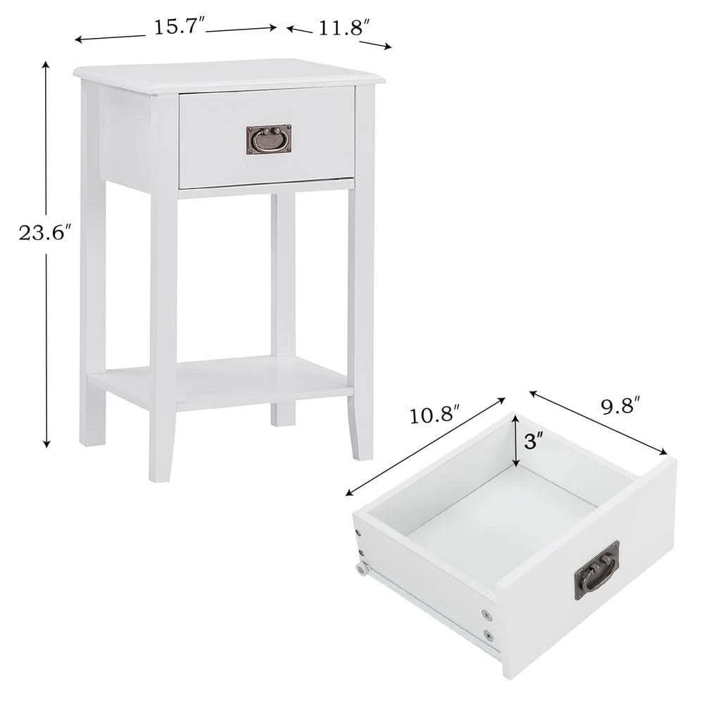 Tall Nightstand, Bedside Table with 1 Drawers and Storage Shelf, Industrial End Table, 23.6"H X 11.8"W X 15.7"L, White by VECELO 7 Tall Nightstand, Bedside Table with 1 Drawers and Storage Shelf, Industrial End Table, 23.6"H X 11.8"W X 15.7"L, White by VECELO - Image 5