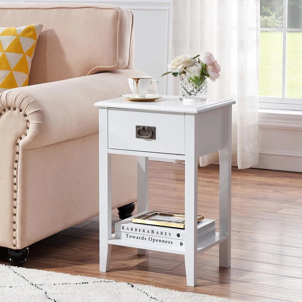 Tall Nightstand, Bedside Table with 1 Drawers and Storage Shelf, Industrial End Table, 23.6"H X 11.8"W X 15.7"L, White by VECELO 4 Tall Nightstand, Bedside Table with 1 Drawers and Storage Shelf, Industrial End Table, 23.6"H X 11.8"W X 15.7"L, White by VECELO - Image 2