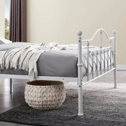 Queen Size Victorian Style Metal Bed Frame with Headboard, Mattress Foundation, Under Bed Storage, 60" W, White by VECELO -Camaflexi Shop white vecelo platform beds khd yt q01 uw 1f 1000