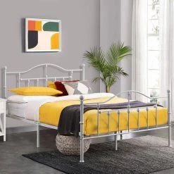 Queen Size Victorian Style Metal Bed Frame with Headboard, Mattress Foundation, Under Bed Storage, 60" W, White by VECELO -Camaflexi Shop white vecelo platform beds khd yt q01 uw 31 1000