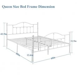 Queen Size Victorian Style Metal Bed Frame with Headboard, Mattress Foundation, Under Bed Storage, 60" W, White by VECELO -Camaflexi Shop white vecelo platform beds khd yt q01 uw 4f 1000