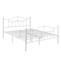 Queen Size Victorian Style Metal Bed Frame with Headboard, Mattress Foundation, Under Bed Storage, 60" W, White by VECELO