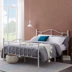 Queen Size Victorian Style Metal Bed Frame with Headboard, Mattress Foundation, Under Bed Storage, 60" W, White by VECELO -Camaflexi Shop white vecelo platform beds khd yt q01 uw c3 1000