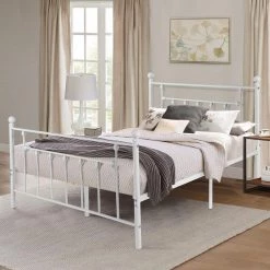 60 in. W White Queen size Classic Metal Platform Bed Frame with Victorian Style Iron-Art Headboard/Footboard Storage by VECELO 15 60 in. W White Queen size Classic Metal Platform Bed Frame with Victorian Style Iron-Art Headboard/Footboard Storage by VECELO -Camaflexi Shop white vecelo platform beds khd yt q01 white 1f 1000