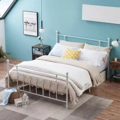 60 in. W White Queen size Classic Metal Platform Bed Frame with Victorian Style Iron-Art Headboard/Footboard Storage by VECELO 19 60 in. W White Queen size Classic Metal Platform Bed Frame with Victorian Style Iron-Art Headboard/Footboard Storage by VECELO -Camaflexi Shop white vecelo platform beds khd yt q01 white 31 1000