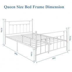 60 in. W White Queen size Classic Metal Platform Bed Frame with Victorian Style Iron-Art Headboard/Footboard Storage by VECELO 14 60 in. W White Queen size Classic Metal Platform Bed Frame with Victorian Style Iron-Art Headboard/Footboard Storage by VECELO -Camaflexi Shop white vecelo platform beds khd yt q01 white 4f 1000