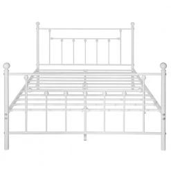 60 in. W White Queen size Classic Metal Platform Bed Frame with Victorian Style Iron-Art Headboard/Footboard Storage by VECELO