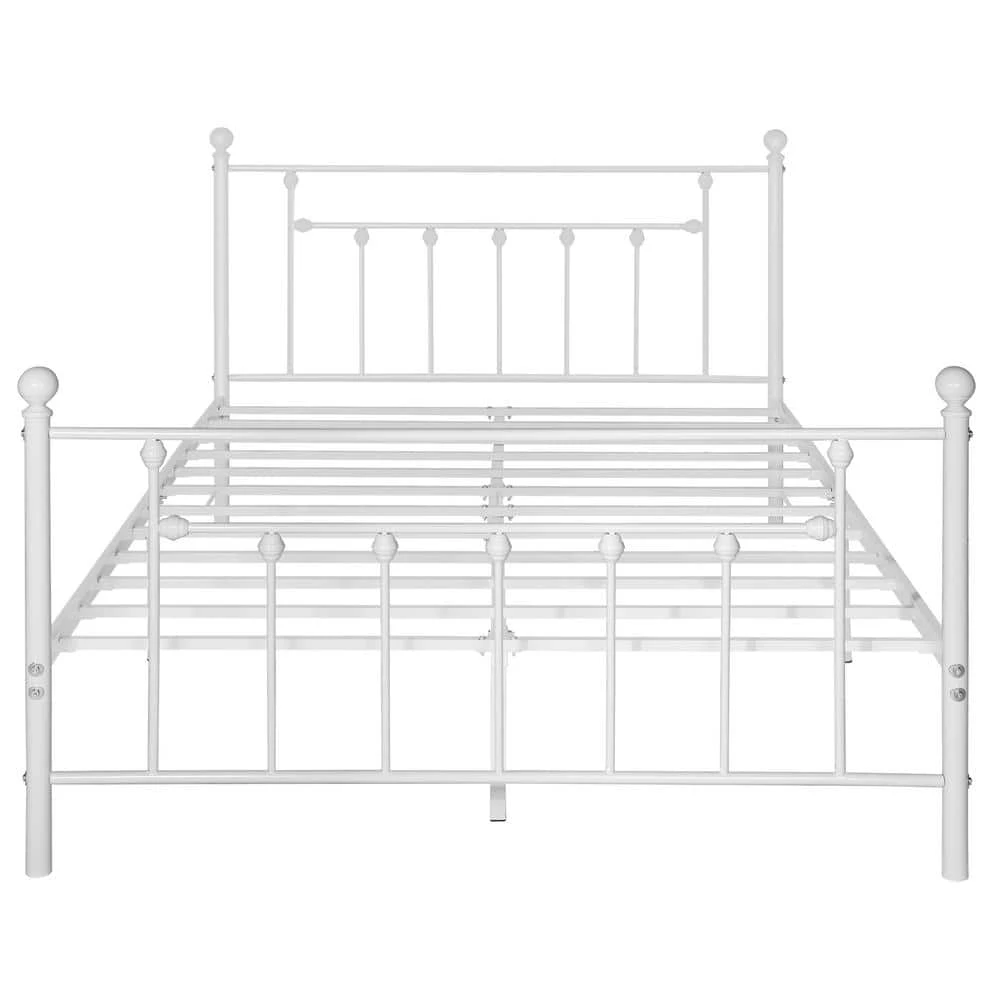 60 in. W White Queen size Classic Metal Platform Bed Frame with Victorian Style Iron-Art Headboard/Footboard Storage by VECELO 3 60 in. W White Queen size Classic Metal Platform Bed Frame with Victorian Style Iron-Art Headboard/Footboard Storage by VECELO