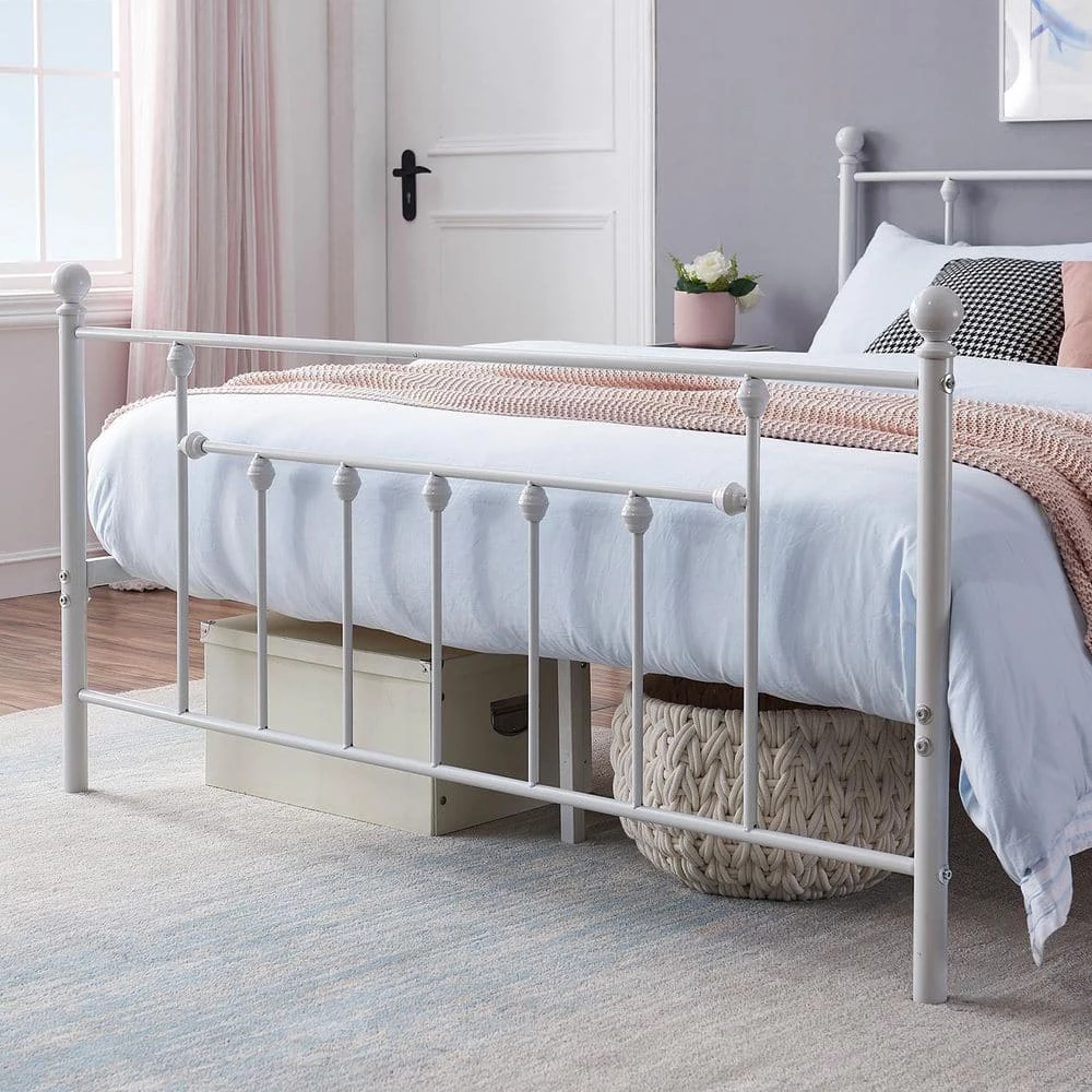 60 in. W White Queen size Classic Metal Platform Bed Frame with Victorian Style Iron-Art Headboard/Footboard Storage by VECELO 10 60 in. W White Queen size Classic Metal Platform Bed Frame with Victorian Style Iron-Art Headboard/Footboard Storage by VECELO - Image 8