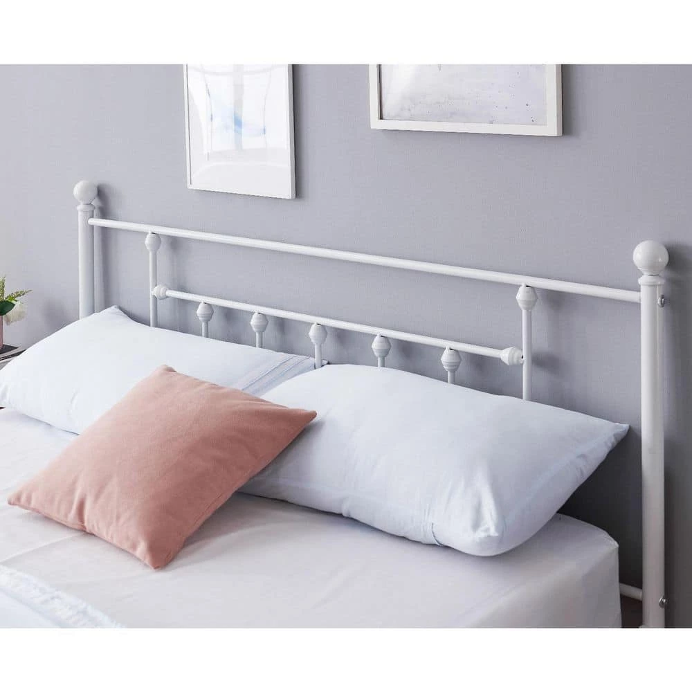 60 in. W White Queen size Classic Metal Platform Bed Frame with Victorian Style Iron-Art Headboard/Footboard Storage by VECELO 9 60 in. W White Queen size Classic Metal Platform Bed Frame with Victorian Style Iron-Art Headboard/Footboard Storage by VECELO - Image 7