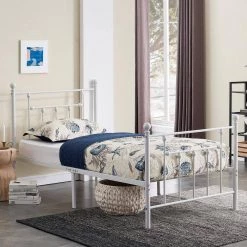 39 in. W White Twin size Classic Metal Platform Bed Frame with Victorian Style Iron-Art Headboard/Footboard Storage by VECELO -Camaflexi Shop white vecelo platform beds white 001 44 1000