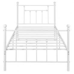 39 in. W White Twin size Classic Metal Platform Bed Frame with Victorian Style Iron-Art Headboard/Footboard Storage by VECELO