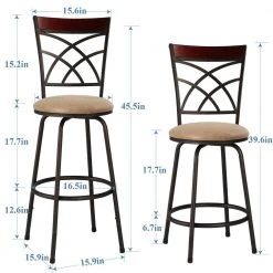 45.5 in. Brown Cushioned Adjustable Height Swivel Bar Stool/Counter Stools Wood Top Rail Backrest (Set of 2)，Metal by VECELO -Camaflexi Shop wood top rail backrest vecelo bar stools khd xjm bs03 a2 1f 1000