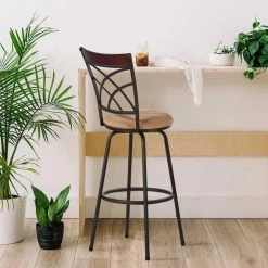 45.5 in. Brown Cushioned Adjustable Height Swivel Bar Stool/Counter Stools Wood Top Rail Backrest (Set of 2)，Metal by VECELO -Camaflexi Shop wood top rail backrest vecelo bar stools khd xjm bs03 a2 44 1000