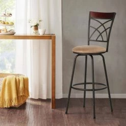 45.5 in. Brown Cushioned Adjustable Height Swivel Bar Stool/Counter Stools Wood Top Rail Backrest (Set of 2)，Metal by VECELO -Camaflexi Shop wood top rail backrest vecelo bar stools khd xjm bs03 a2 4f 1000