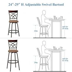45.5 in. Brown Cushioned Adjustable Height Swivel Bar Stool/Counter Stools Wood Top Rail Backrest (Set of 2)，Metal by VECELO -Camaflexi Shop wood top rail backrest vecelo bar stools khd xjm bs03 a2 76 1000